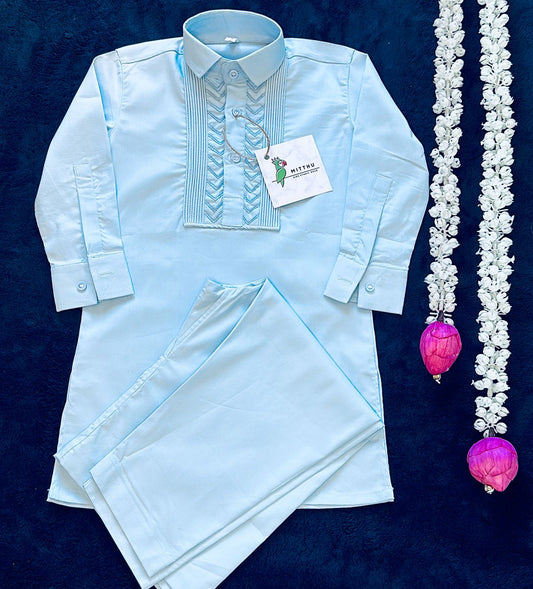 Sky Blue Kurta Pyjama - Mitthu Kids Ethnic Wear