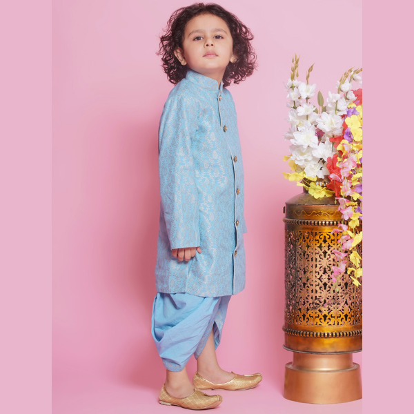 Royal Ambi Sherwani Set - Blue - Mitthu Kids Ethnic Wear