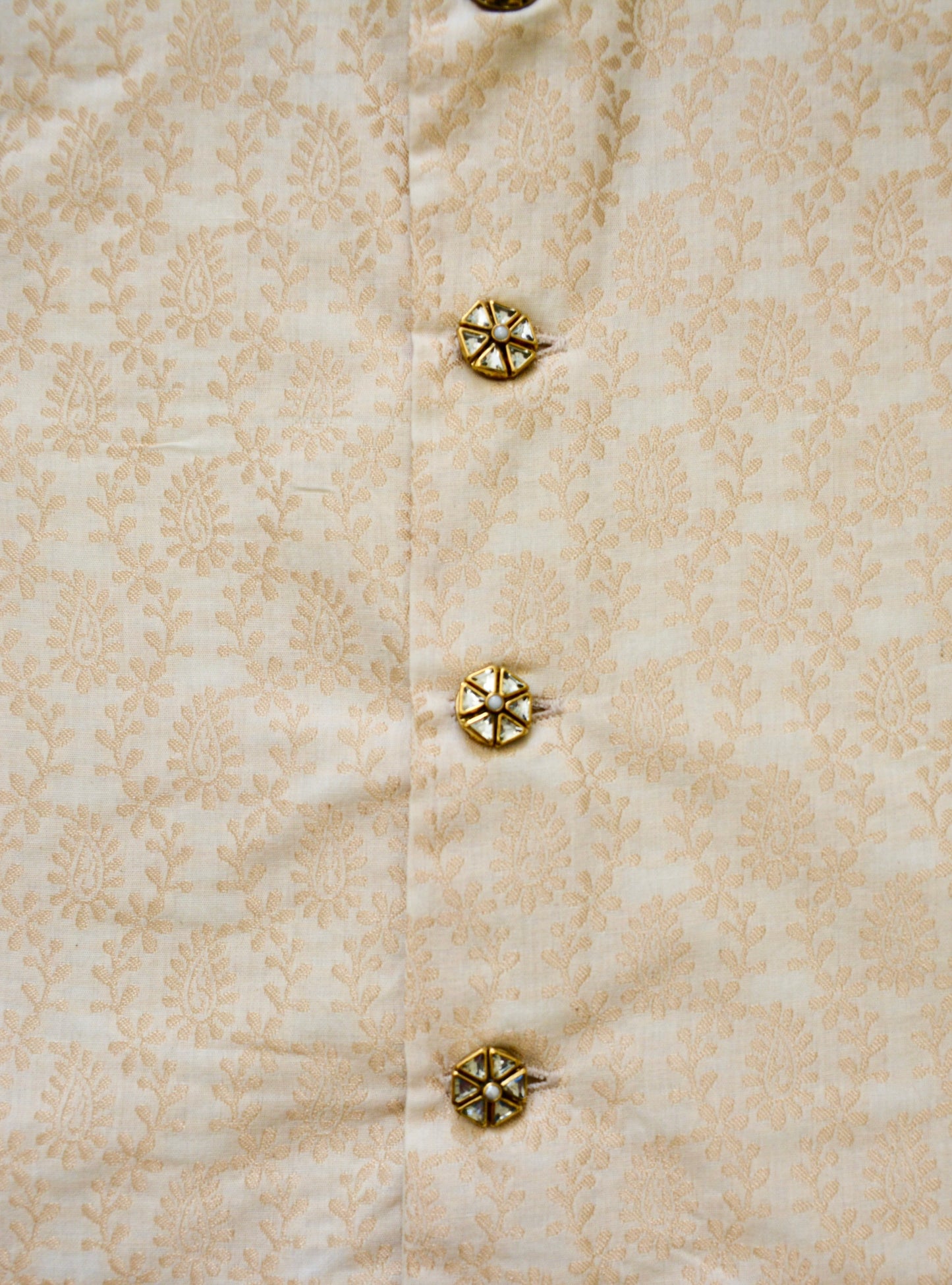 Boys Brocade Nehru Jacket / Waistcoat- Royal Cream & Gold - Mitthu Kids Ethnic Wear