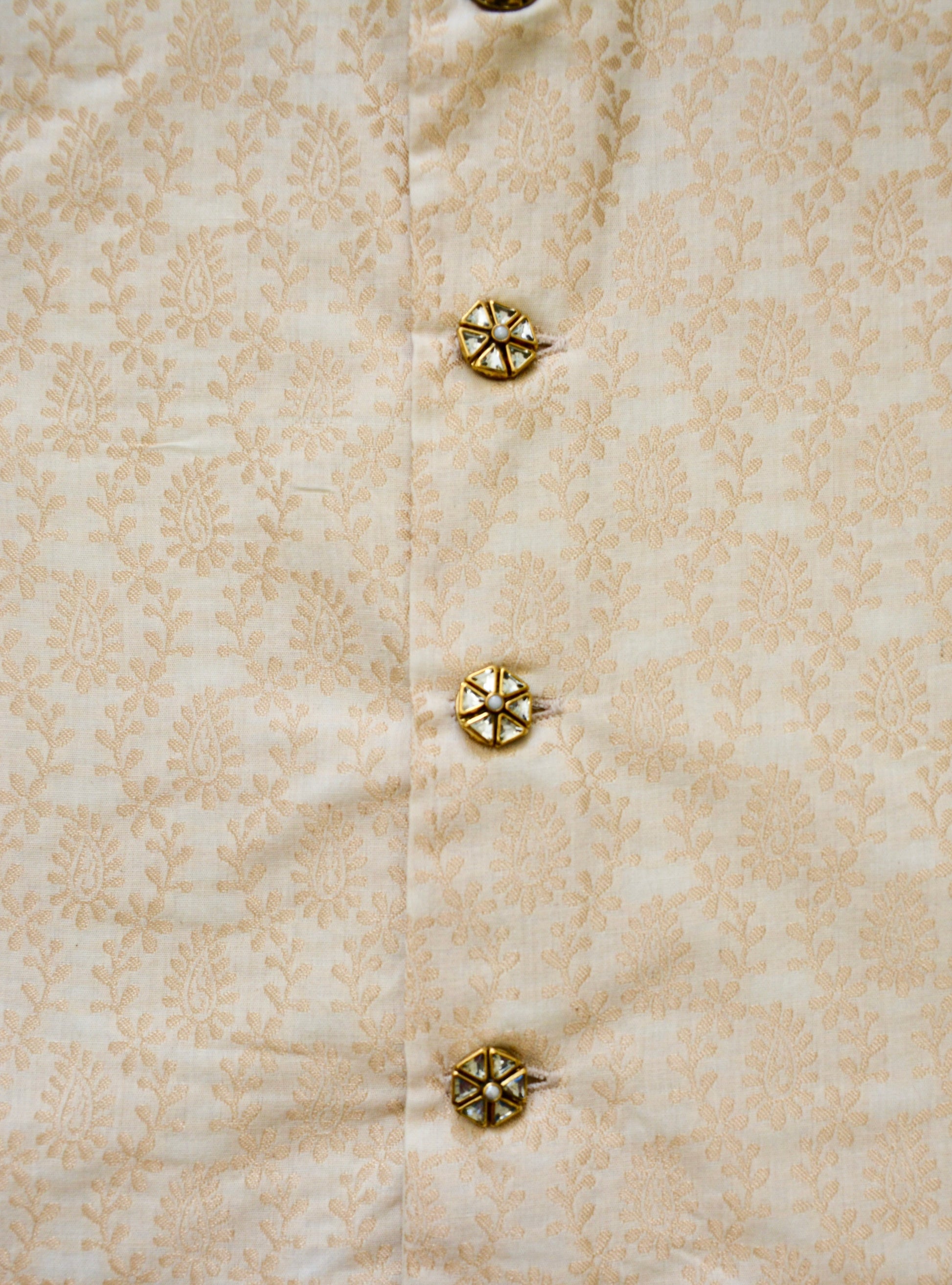 Boys Brocade Nehru Jacket / Waistcoat- Royal Cream & Gold - Mitthu Kids Ethnic Wear