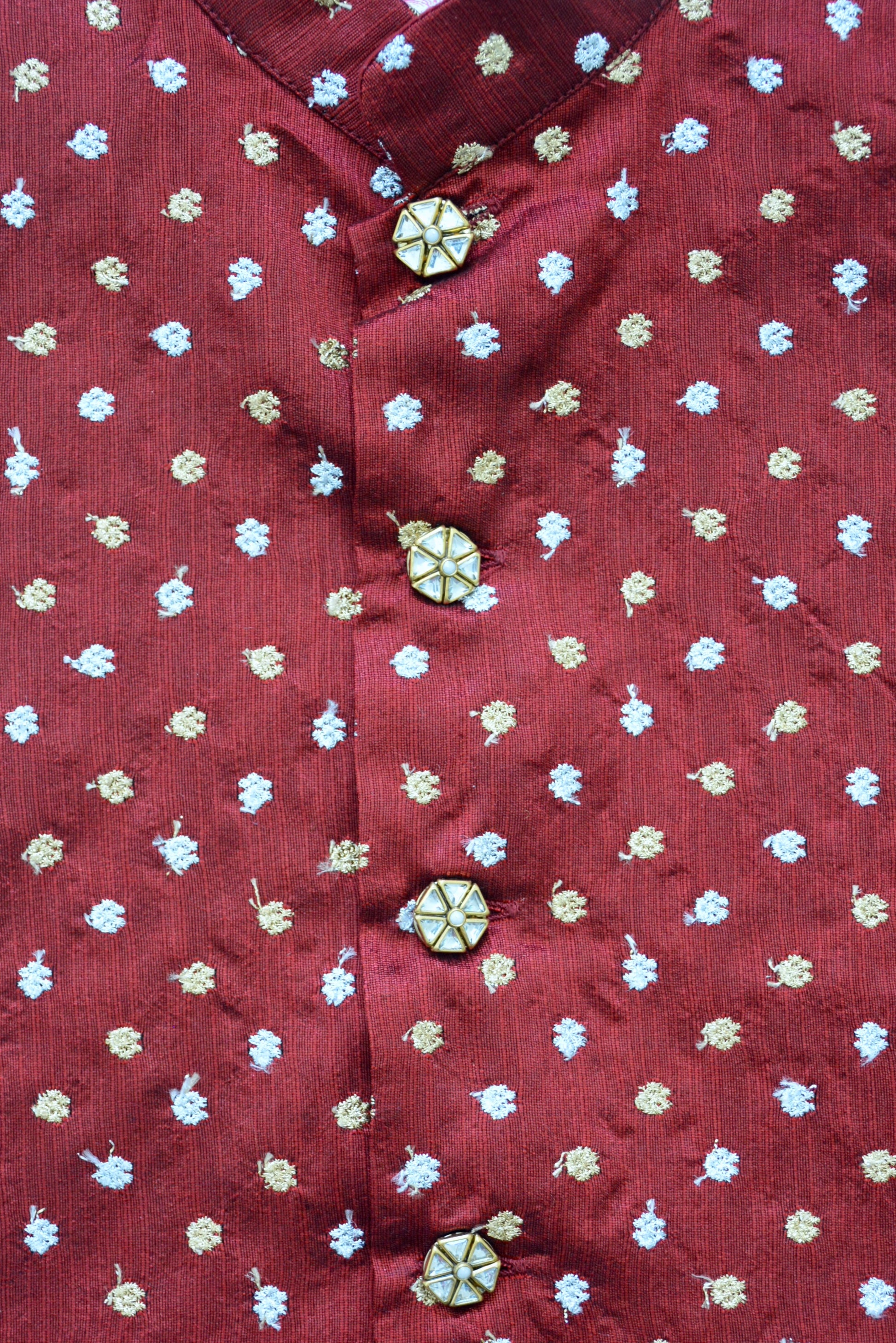 Boys Brocade Nehru Jacket / Waistcoat- Maroon - Mitthu Kids Ethnic Wear