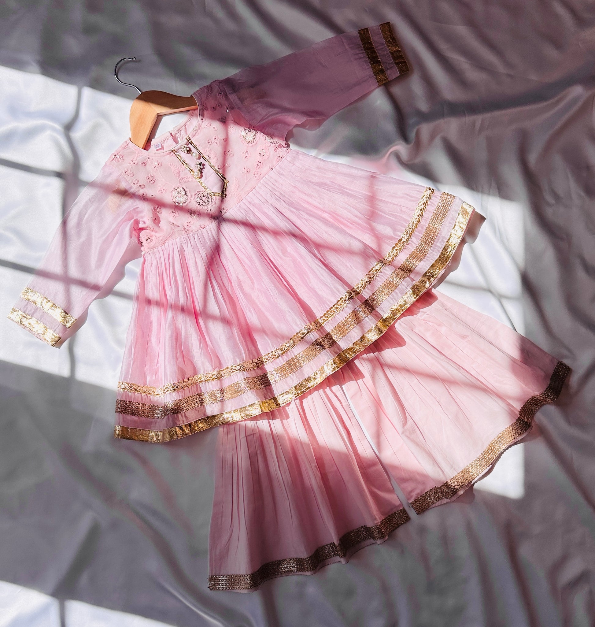 Gota Patti Work, Pink Sharara for Girls, Eid Outfits for Kids, Wedding Wear for Kids, Desi Kids Boutique Canada.