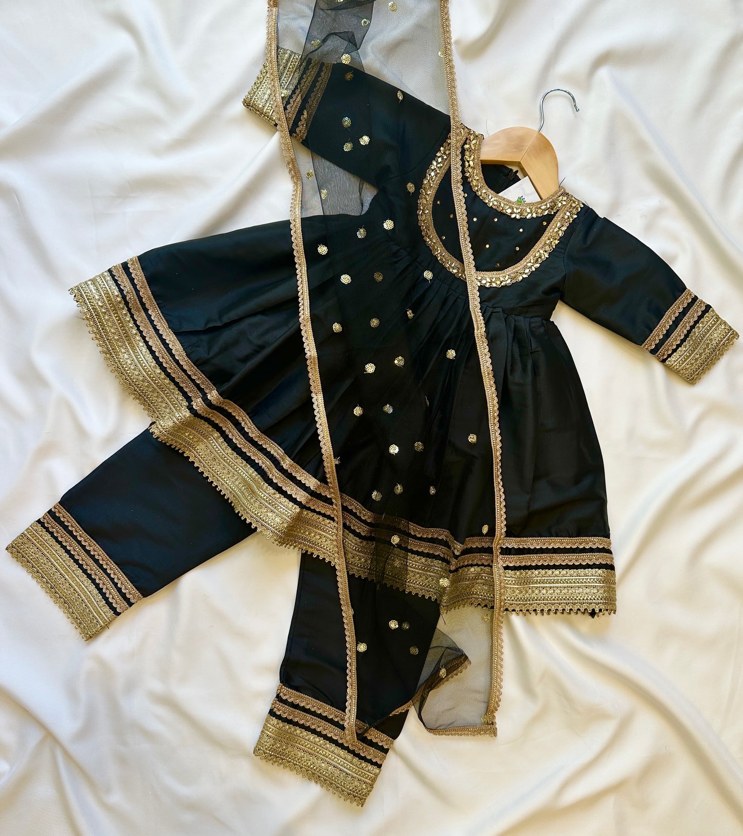 Heavy gota work silk outfit for little girls. Perfect for Indian/pakistani weddings and celebrations.