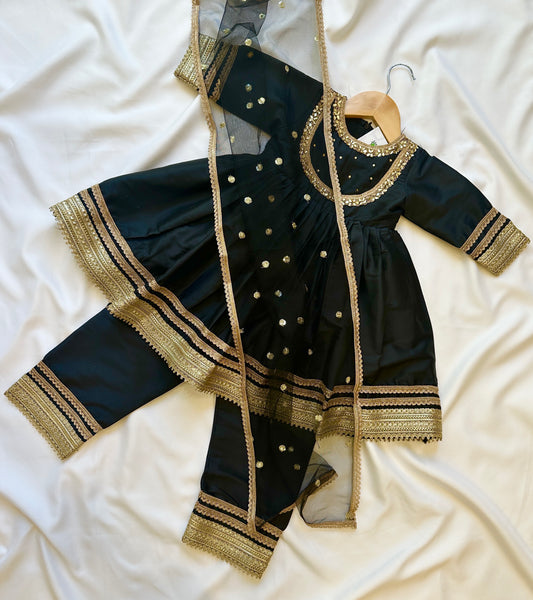 Heavy gota work silk outfit for little girls. Perfect for Indian/pakistani weddings and celebrations.
