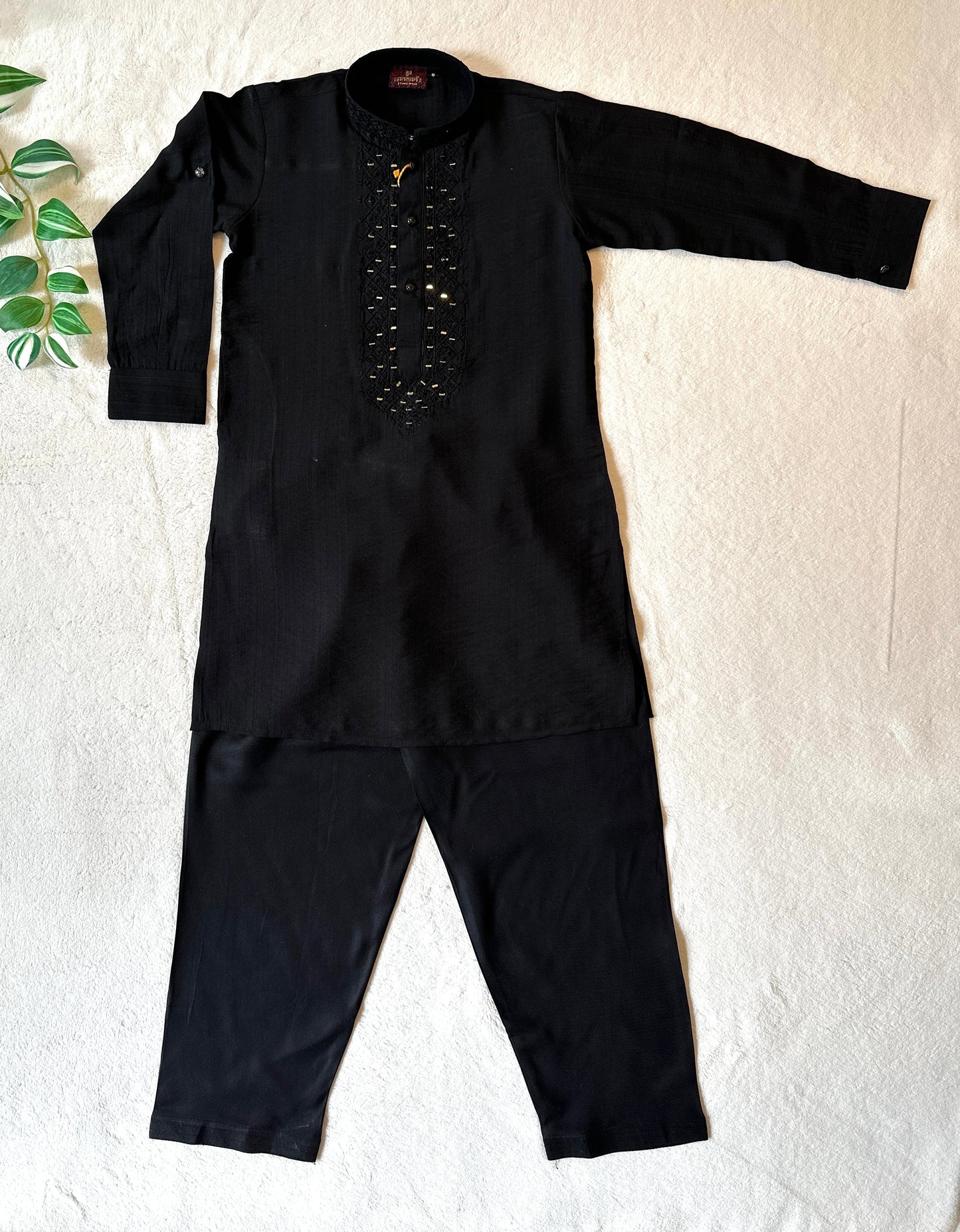 Boys Mirror Work Kurta Set- Black - Infant - Mitthu Kids Ethnic Wear