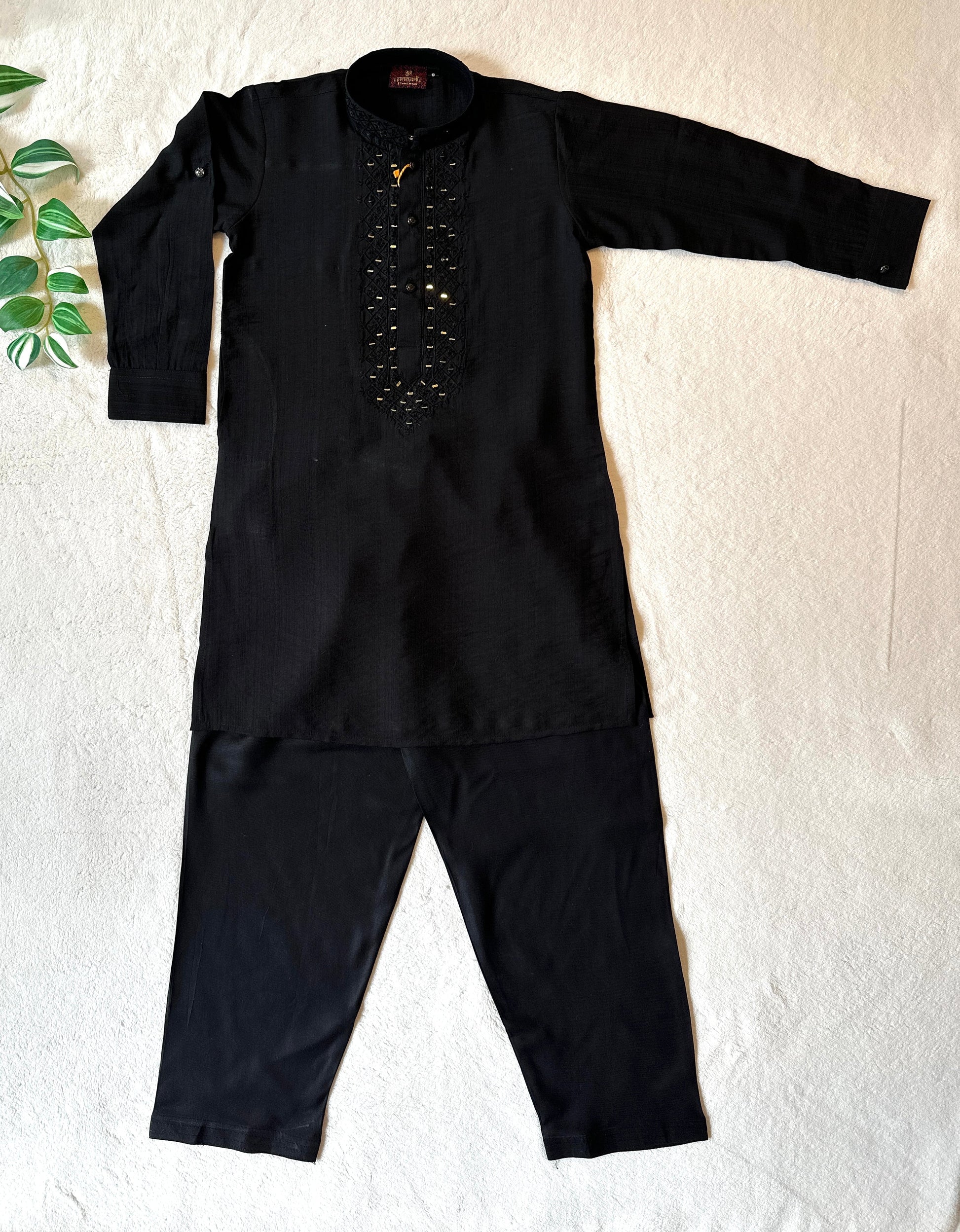 Boys Mirror Work Kurta Set- Black - Infant - Mitthu Kids Ethnic Wear