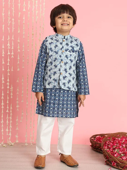 Festive Boys' Cotton Kurta Pyjama with Nehru jacket. Indian outfit for weddings & ceremonies in Canada.