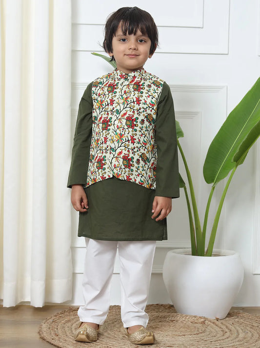 Kids Boys' Cotton Kurta Pyjama & waistcoat Ethnic outfit for Diwali, weddings & festivals in Canada.