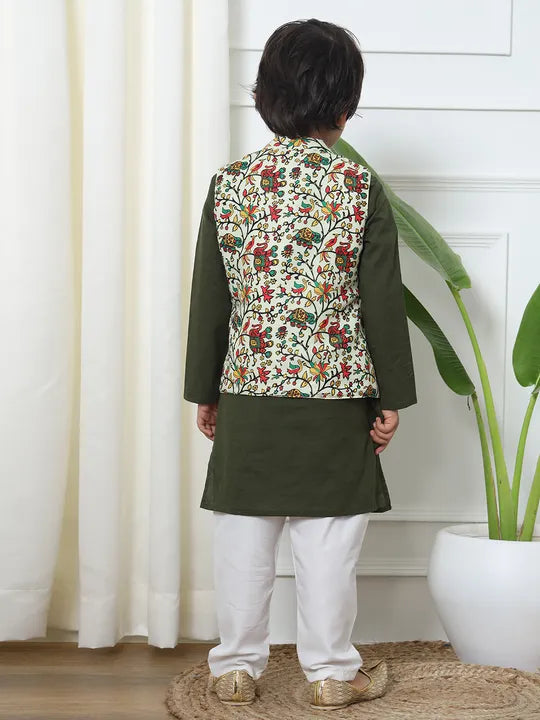 Elegant Boys’ Cotton Kurta Pyjama with Nehru Jacket. Perfect Indian kidswear in Canada for wedding attire, Diwali & pooja.