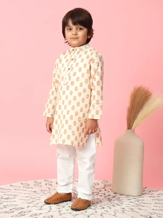 Boys Indian Dress for Diwali_Cream Colour_Floral Pattern_in Canada