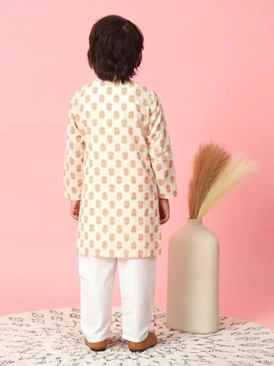 Boys Indian Dress for Diwali_Cream Colour_Floral Pattern_in Canada