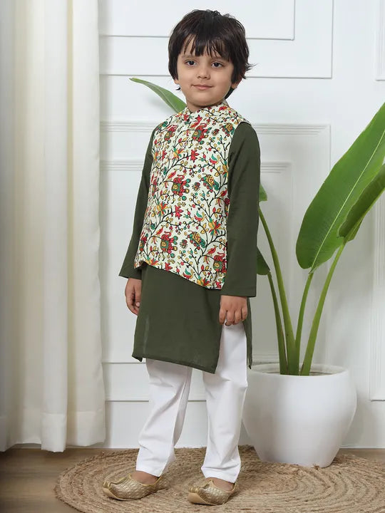 Festive Boys' Cotton Kurta Pyjama with waitcoat. Perfect Indian outfit for Diwali & Puja in Canada.
