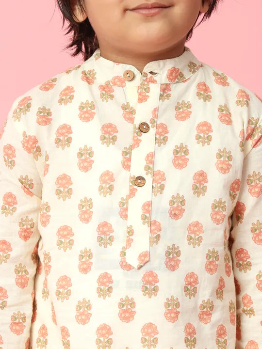 Boys Indian Dress for Diwali_Cream Colour_Floral Pattern_in Canada