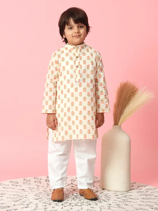 Boys Indian Dress for Diwali_Cream Colour_Floral Pattern_in Canada