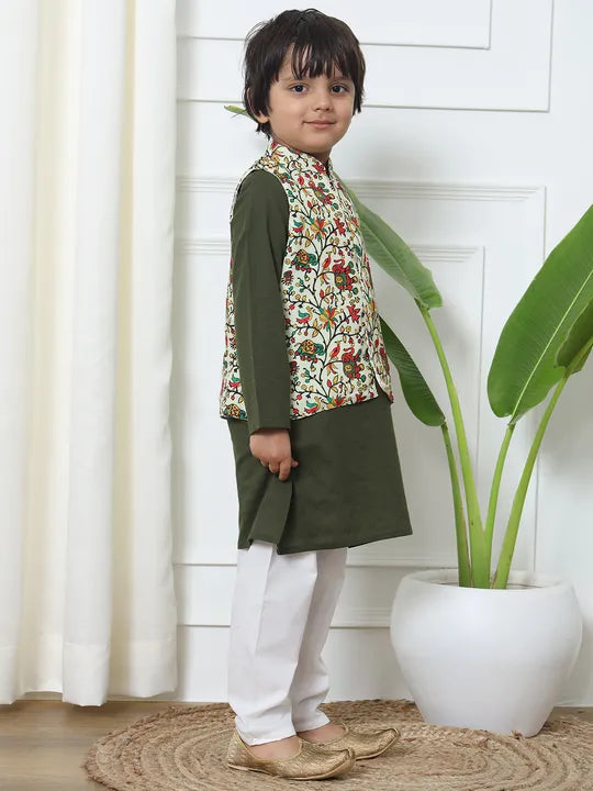 Elegant Boys’ Cotton Kurta Pyjama with Nehru Jacket. Perfect Indian kidswear in Canada for wedding attire, Diwali & pooja.