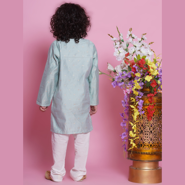 Boys Chanderi Silk Kurta Pyjama - Mitthu Kids Ethnic Wear