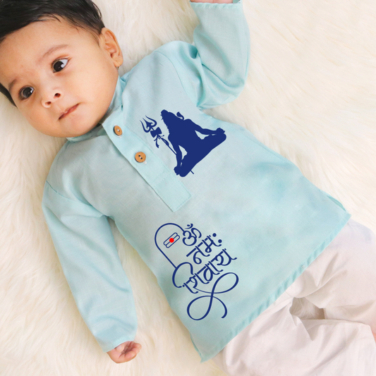 Boys Shiva print kurta pajama Indian outfit for babies & toddlers in Canada, perfect festive wear for Diwali, weddings & puja.