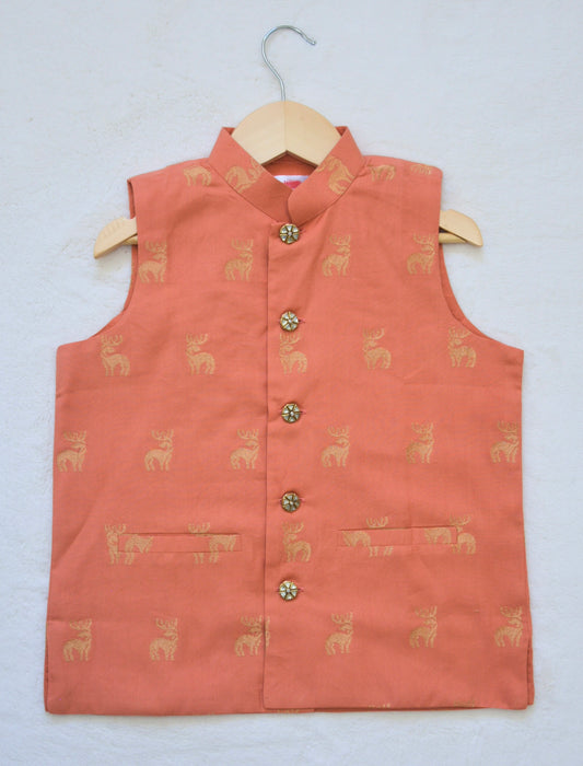 Boys' Nehru jacket in orange & gold Perfect for festivals & celebrations, sizes 1-10Y. Indian dress/eastern outfit.