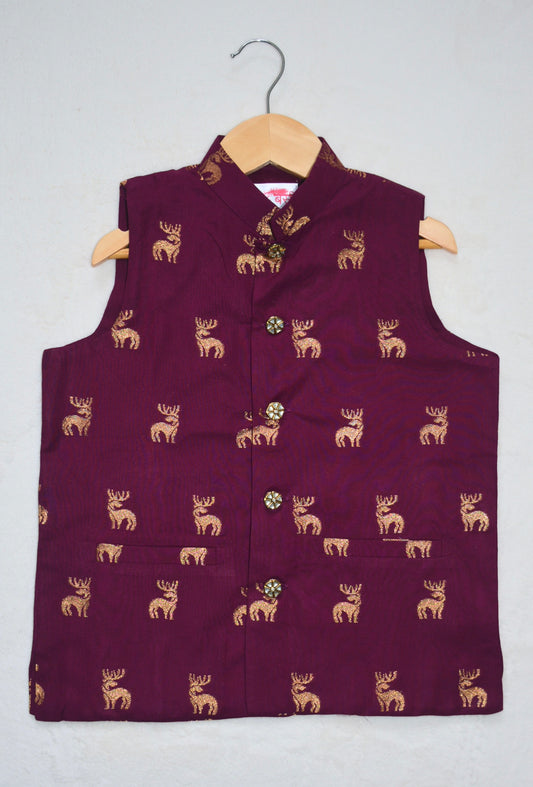 Boys' Nehru jacket in purple & gold. Perfect for festivals & celebrations, sizes 1-10Y. Indian dress/eastern outfit.