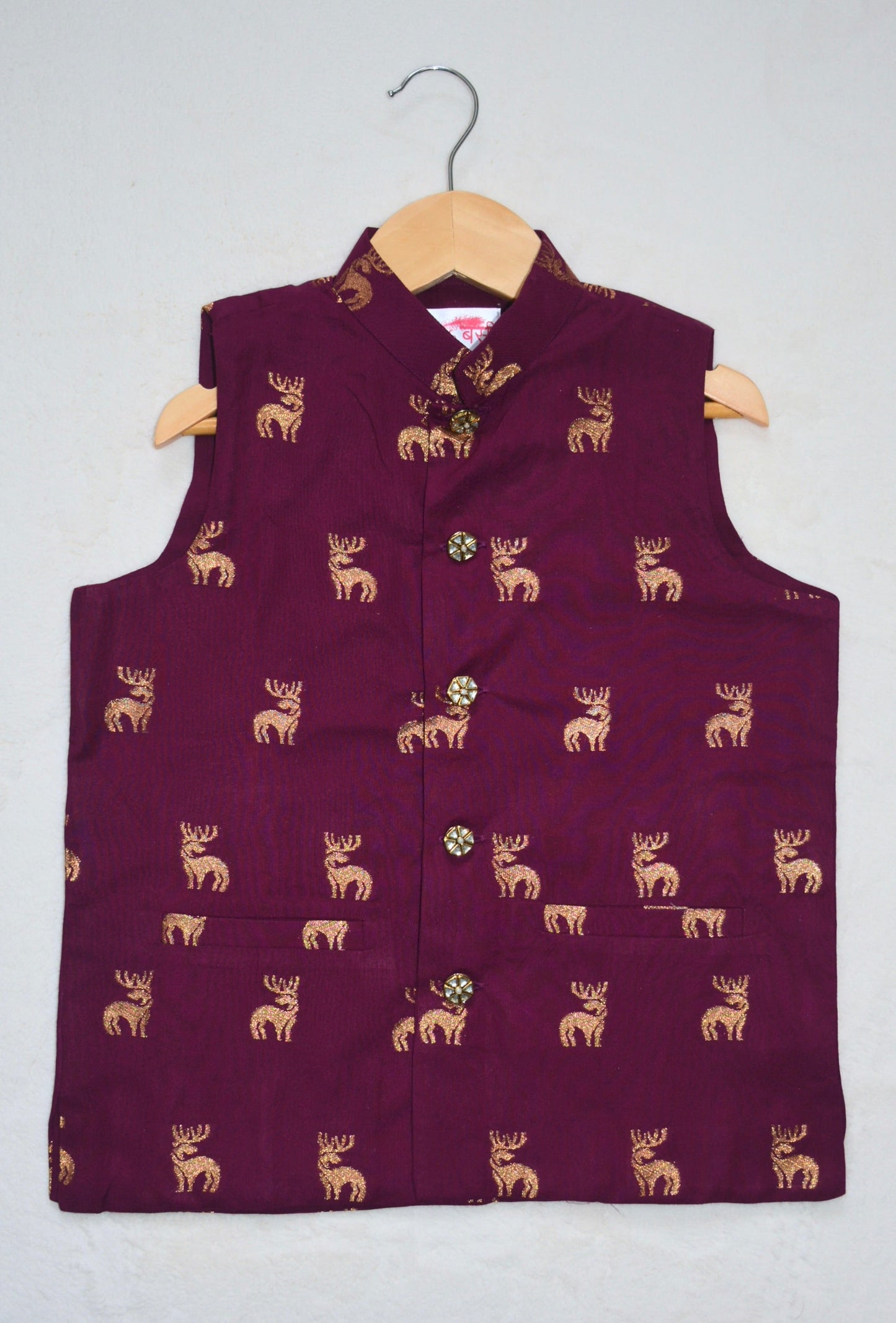 Cotton Nehru Jacket/Waistcoat - Purple & Gold - Infant - Mitthu Kids Ethnic Wear