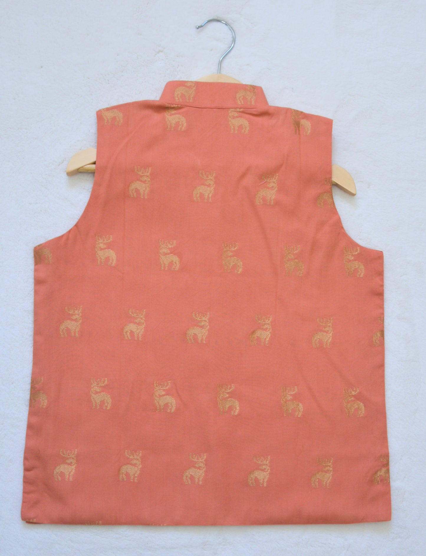 Cotton Nehru Jacket/Waistcoat - Peach & Gold - Mitthu Kids Ethnic Wear