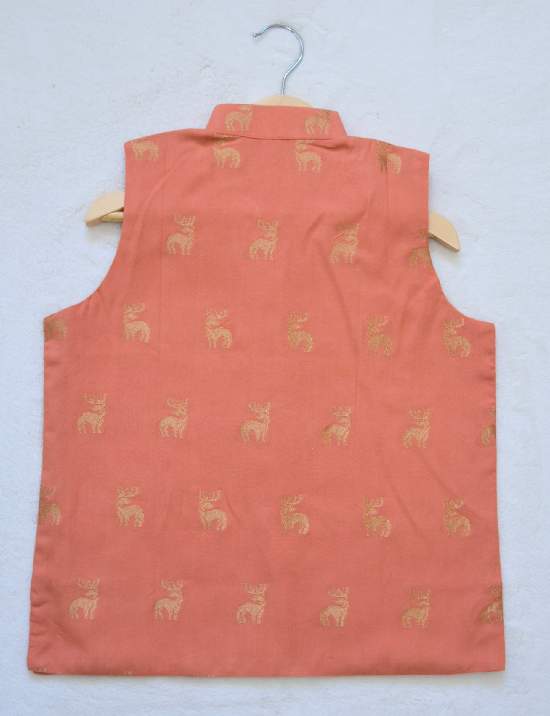 Cotton Nehru Jacket/Waistcoat - Peach & Gold - Infant - Mitthu Kids Ethnic Wear
