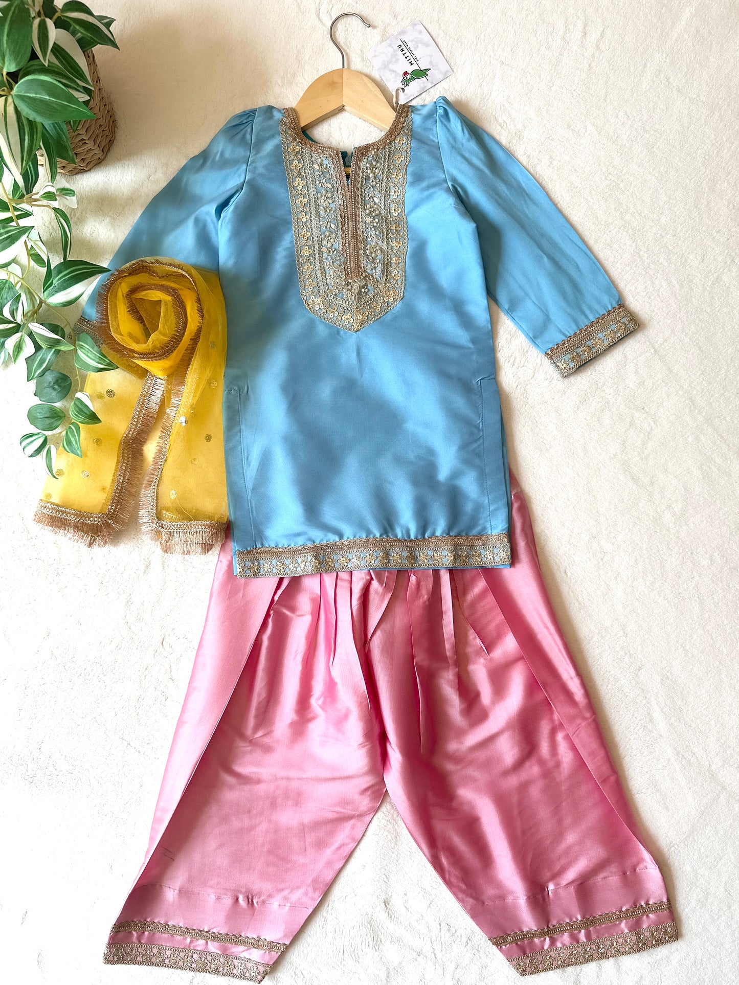 Traditional Farshi Salwar Kameez Suit with Patiala Silk Shalwar, Kurta & Dupatta for girls. Ships from Guelph, Canada.