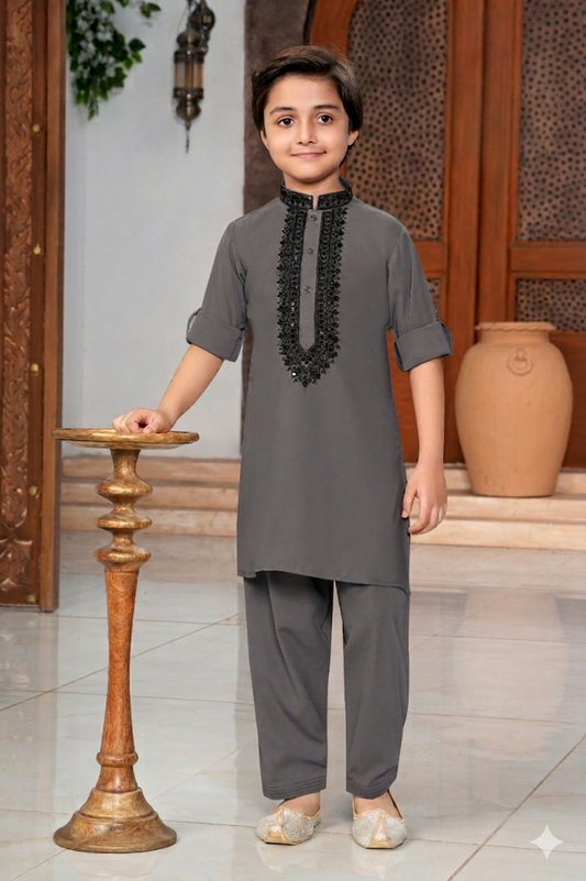 Boys Kurta Set- Charcoal Grey (Infant)