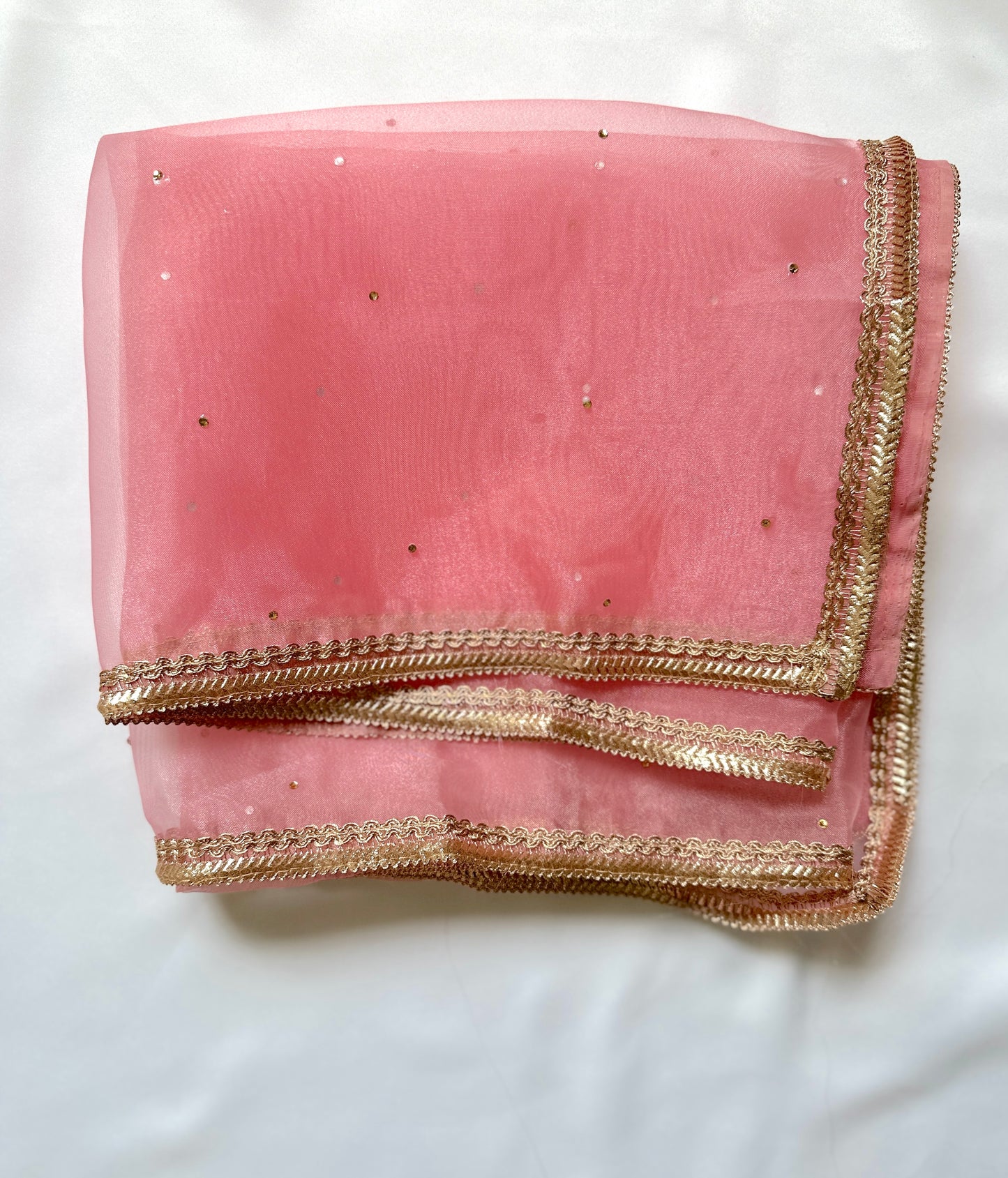Pink dupatta with gold lace