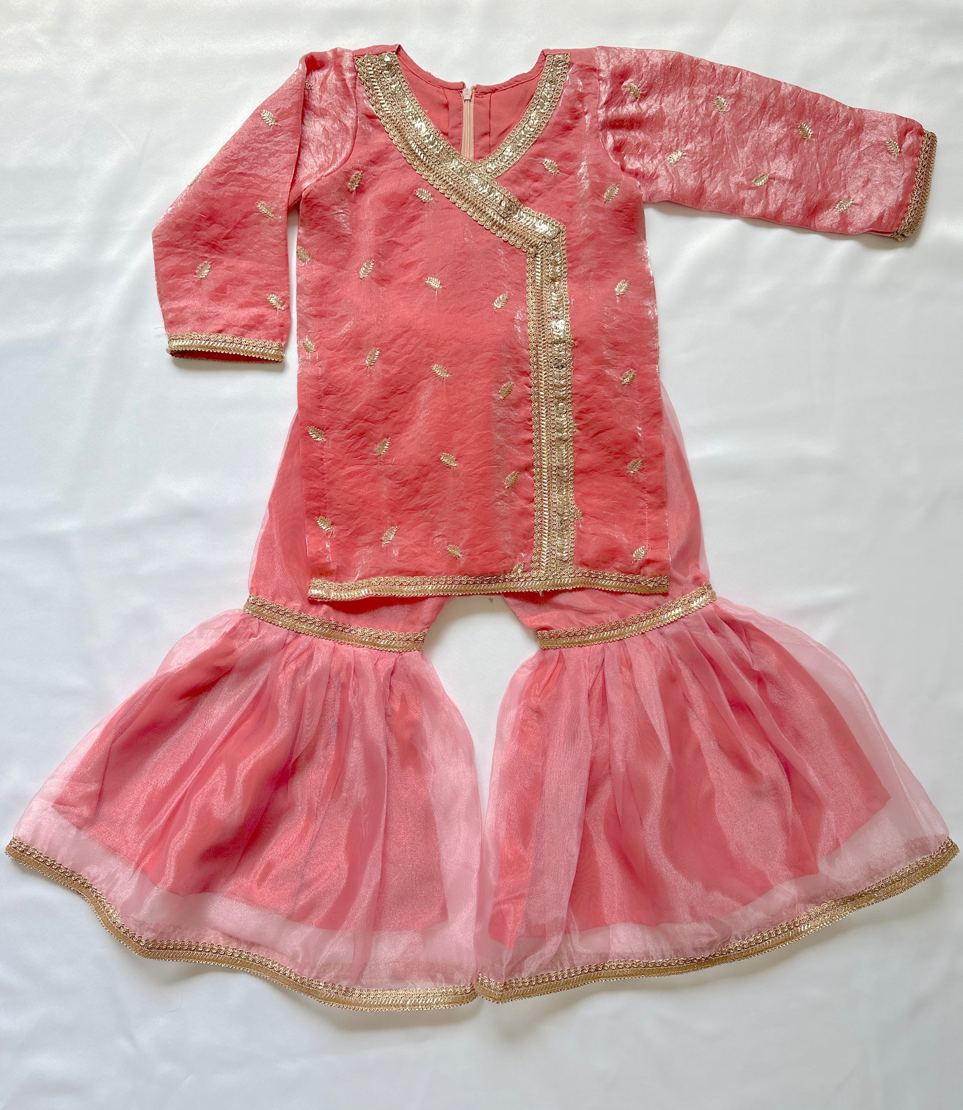 Pink traditional Gharara Outfit with gold embroidery