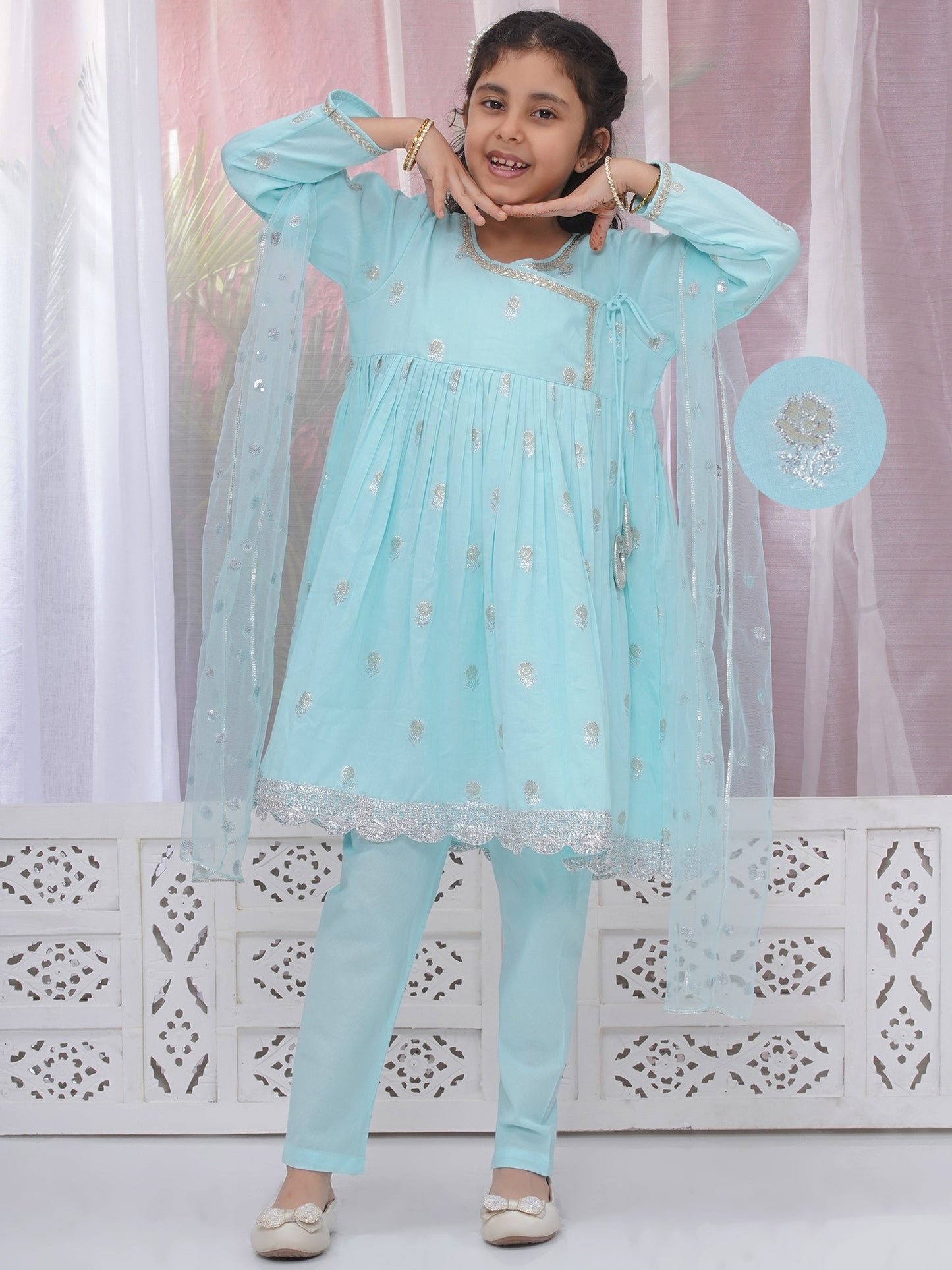 Beautiful cotton zari work Kameez with Pyjami & Net Dupatta, perfect for Eid, weddings & festivals. Shop in Canada.