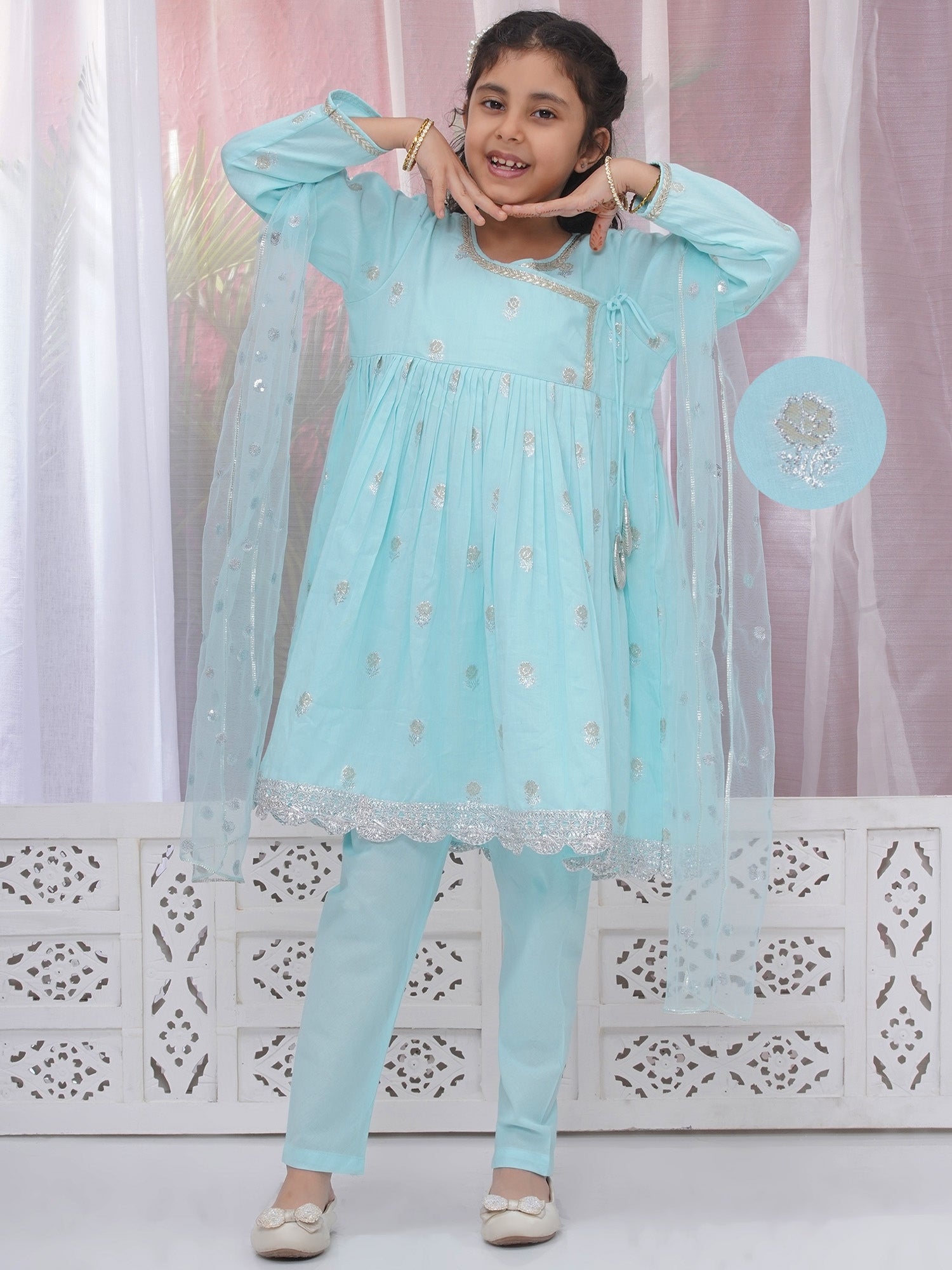 Beautiful cotton zari work Kameez with Pyjami & Net Dupatta, perfect for Eid, weddings & festivals. Shop in Canada.