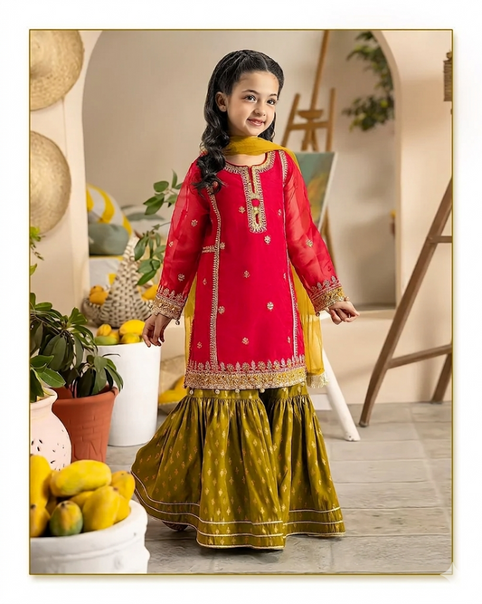 Kids Pakistani Designer Wear, Indian Festive Wear for Girls, Toddler Gharara Suit, Girls Mehndi Outfit, Eid Clothes for Teens.