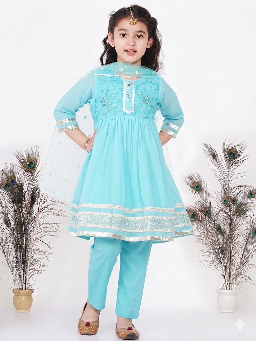 Girls Indian dress / pakistani outfit in pastel blue color. 