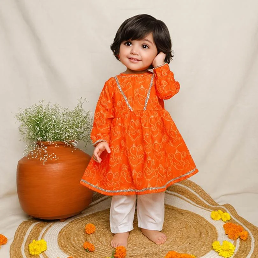 Newborn Baby & toddler girls ganesh print Indian dress in Canada, perfect traditional wear for Diwali & festive celebrations.