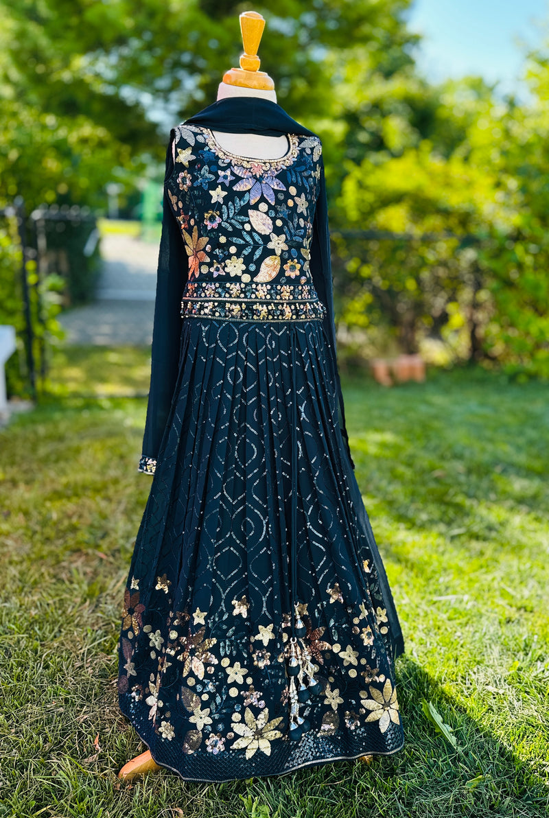 Girls Lehenga Choli with Dupatta Set| Blue & Gold Indian dress| Canada –  Mitthu Kids Ethnic Wear