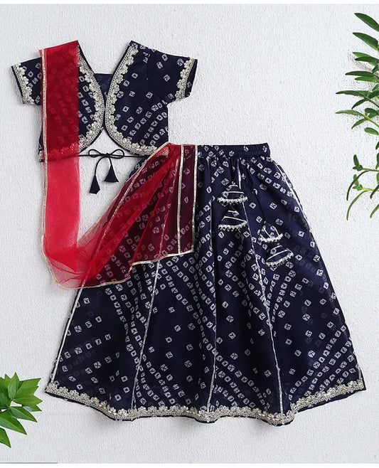 Kids navy blue & gold designer lehenga for girls, Indian traditional ethnic wear for weddings & festivals in Canada