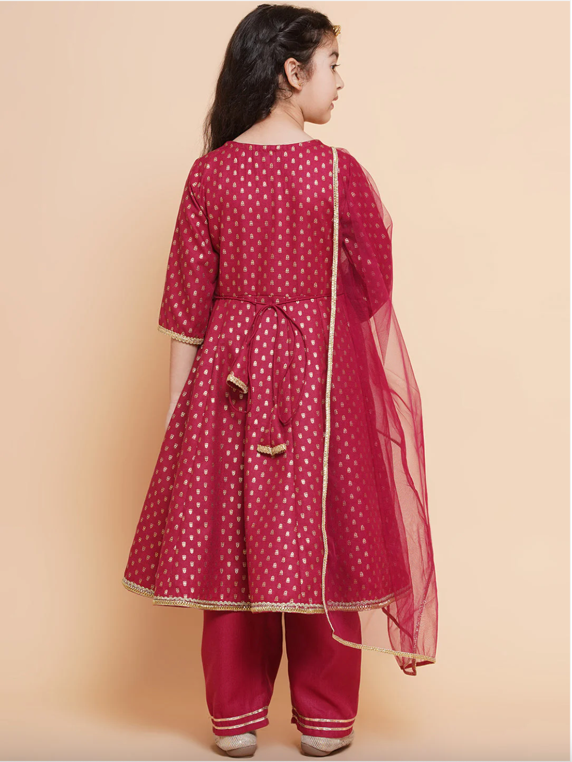 Girls Anarkali with Trousers & Dupatta -  Ruby Red - Mitthu Kids Ethnic Wear