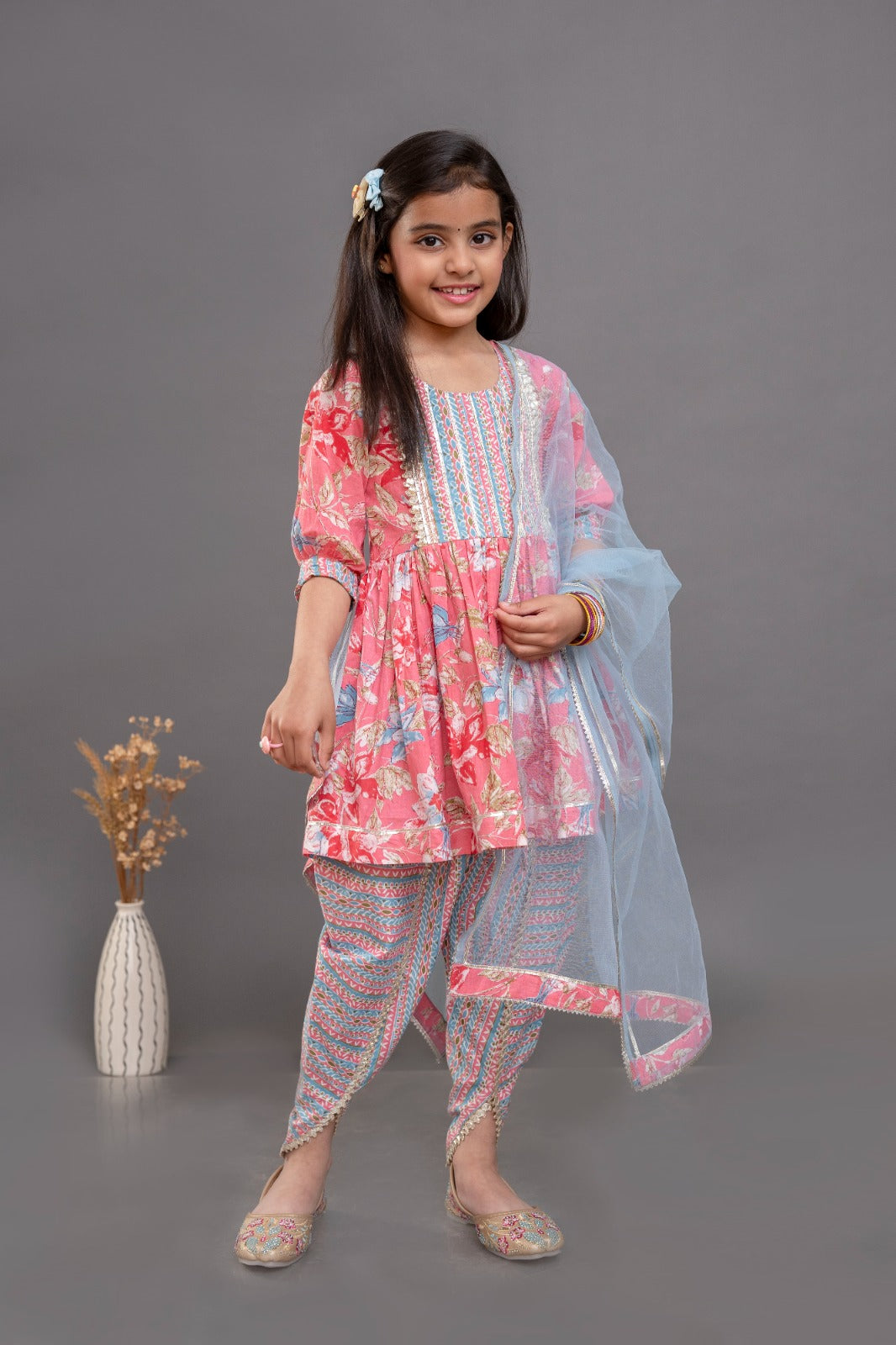 Shop this beautiful  Jaipuri Print Dhoti with Peplum Kurti made in soft breathable cotton fabric.
