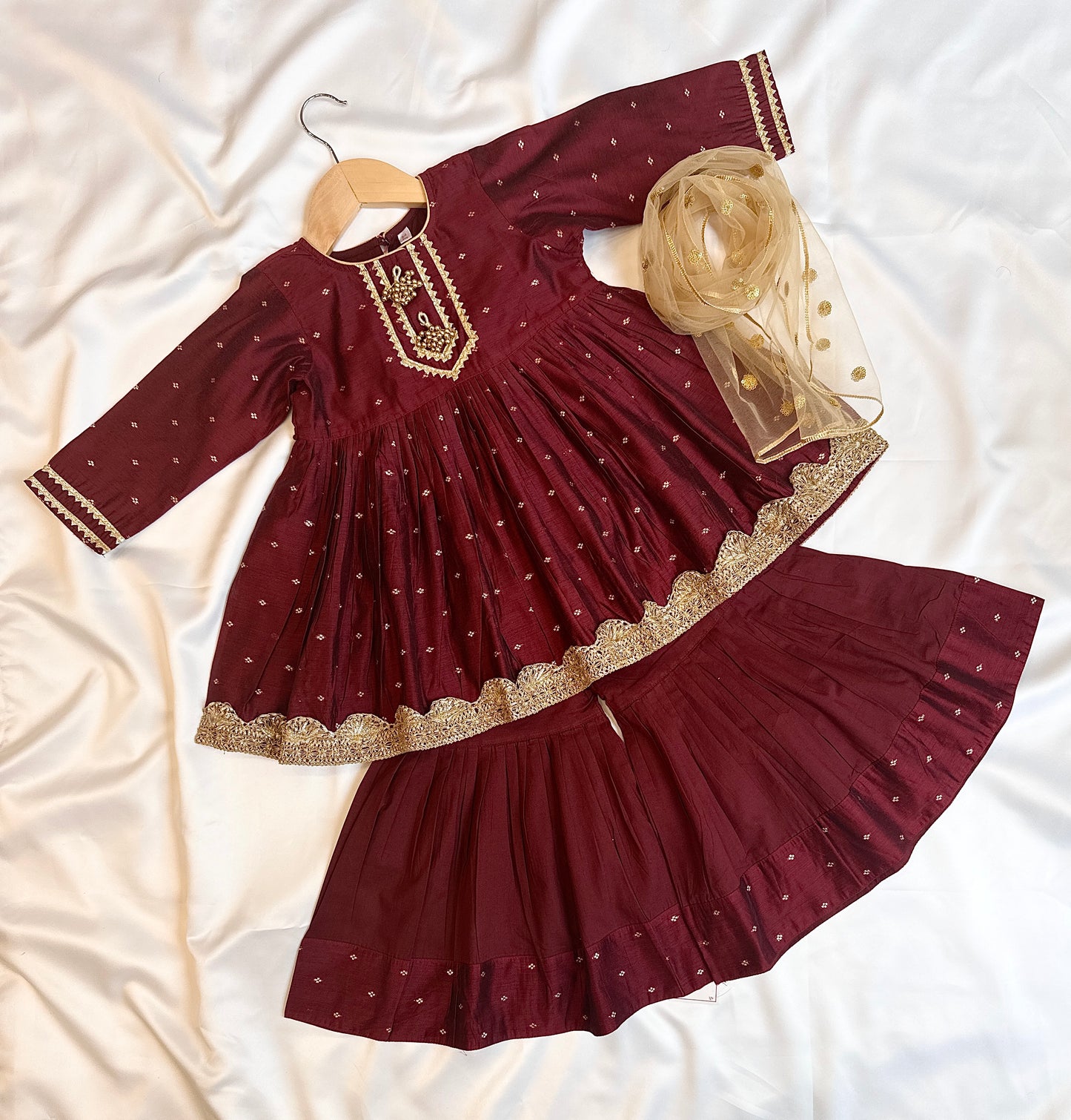 Girls Eid Outfit in Maroon color and comfortable fabric
