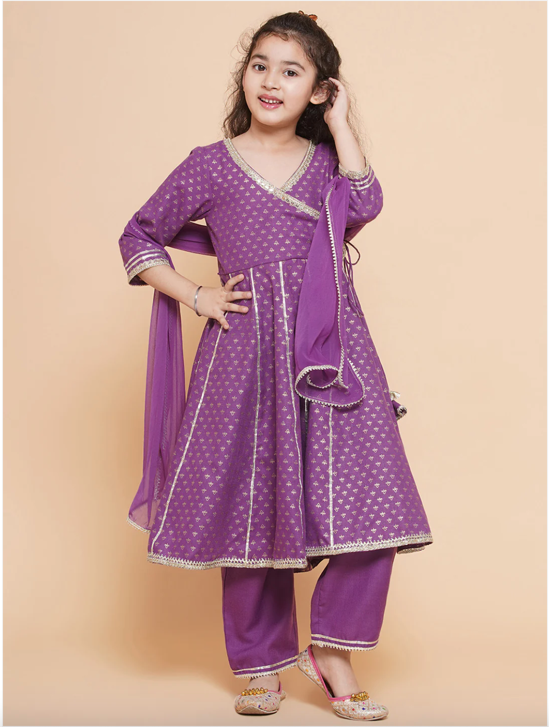 Purple Anarkali Kurti with Pant & Dupatta – Available for kids & teens. A traditional outfit, perfect for Eid, Holi, Diwali & more!