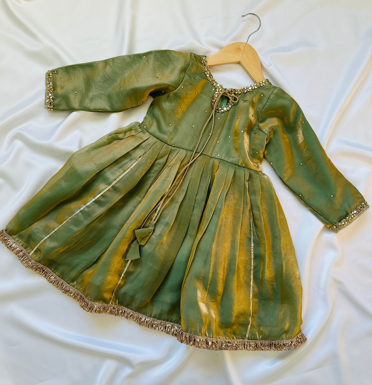 Elegant Girls’ Frock Pant Dupatta set in soft tissue fabric Shop Indian kidswear in Canada for Diwali, Dusshera functions & pooja wear.