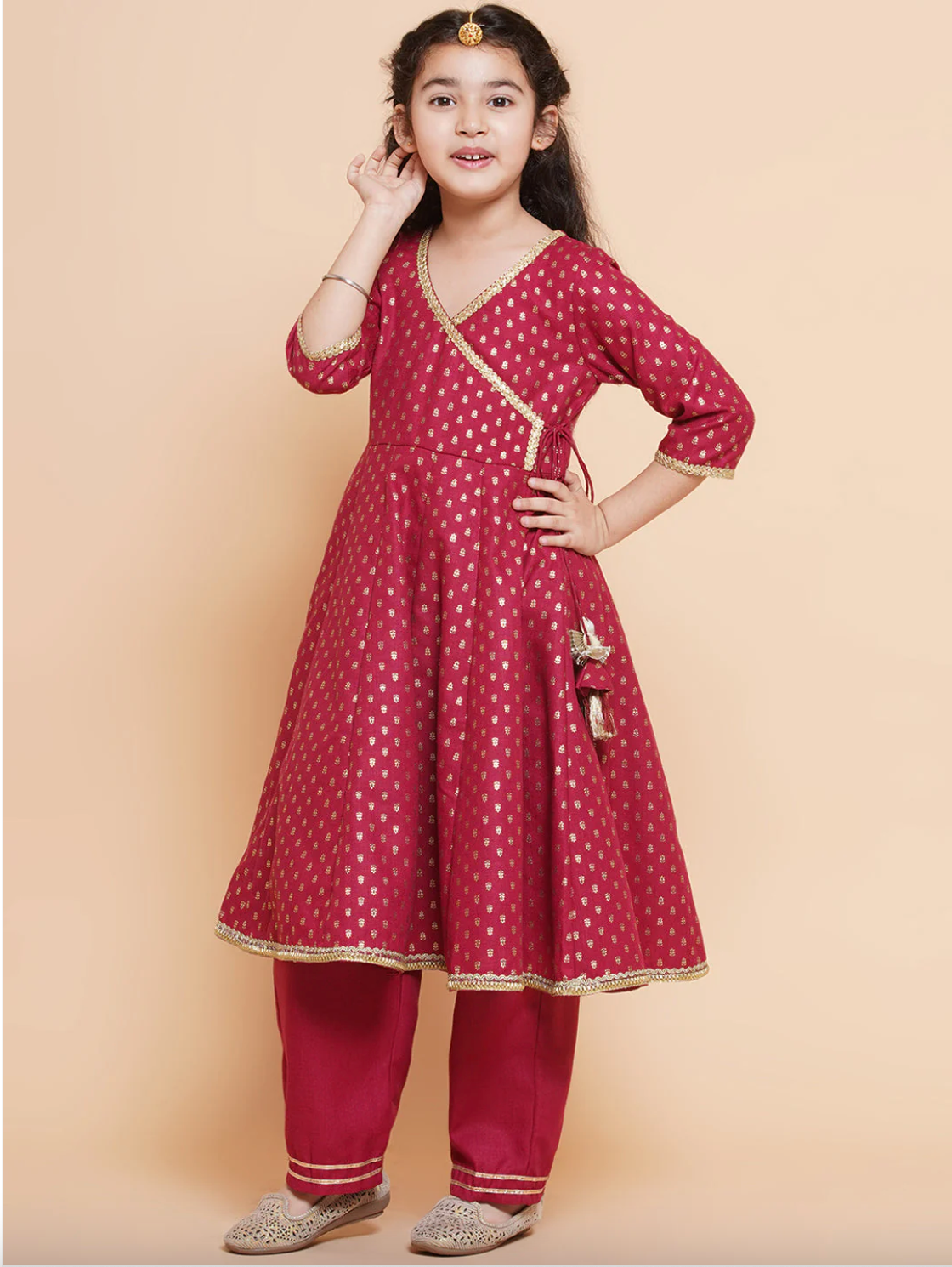 Girls Anarkali with Trousers & Dupatta -  Ruby Red - Mitthu Kids Ethnic Wear
