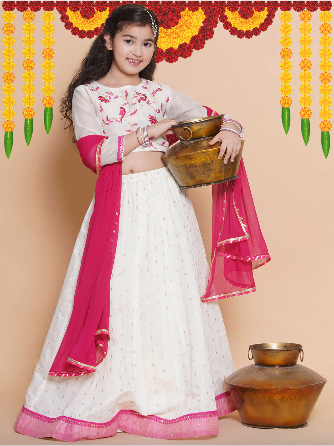 Shop this traditional white & Pink lehenga choli for girls (3–16). Ideal for weddings & festivals. Ships from Guelph, ON.