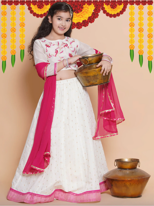 Shop this traditional white & Pink lehenga choli for girls (3–16). Ideal for weddings & festivals. Ships from Guelph, ON.