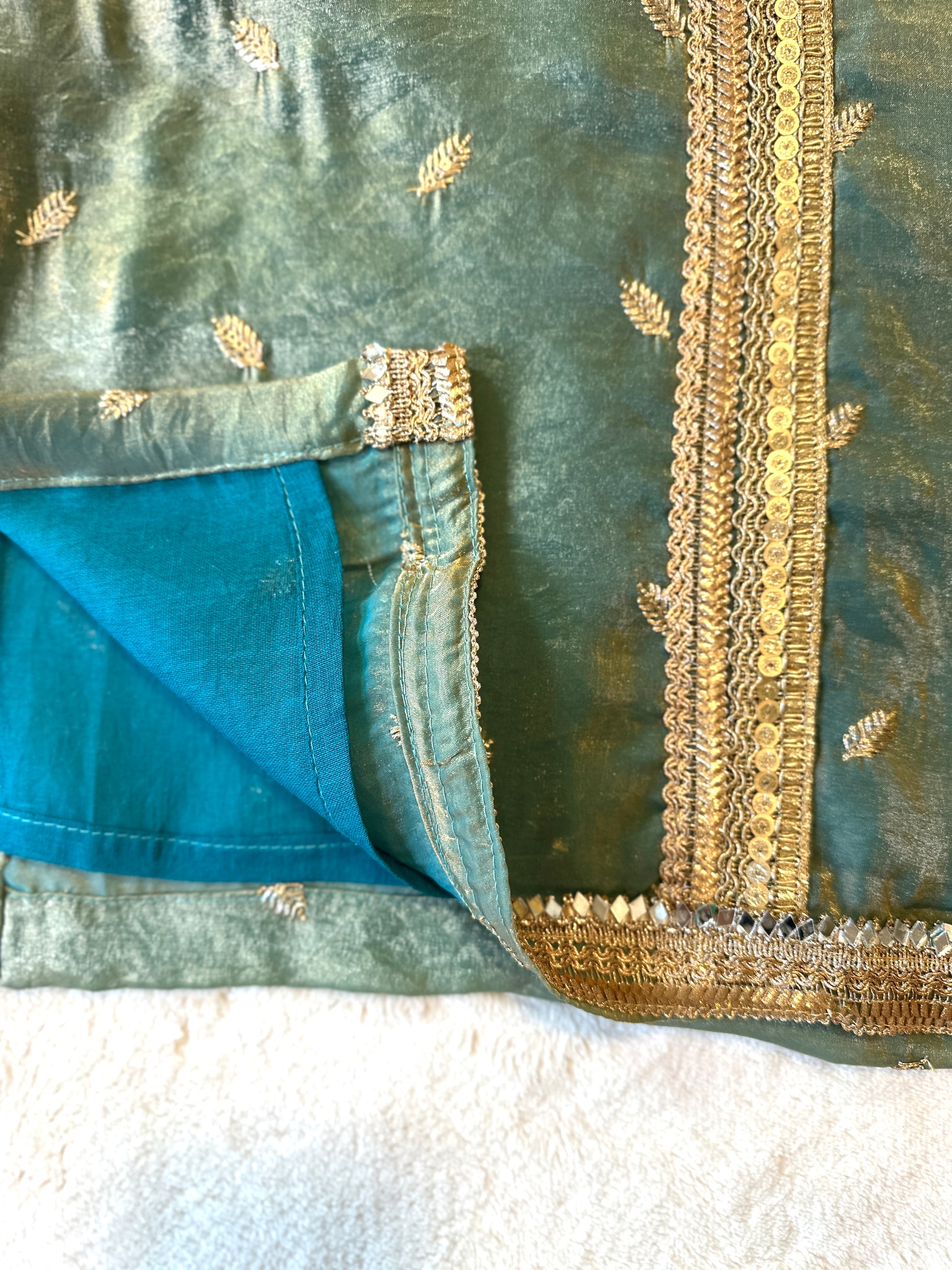 Tissue Gharara  & Kameez Set with Dupatta - Teal - Mitthu Kids Ethnic Wear