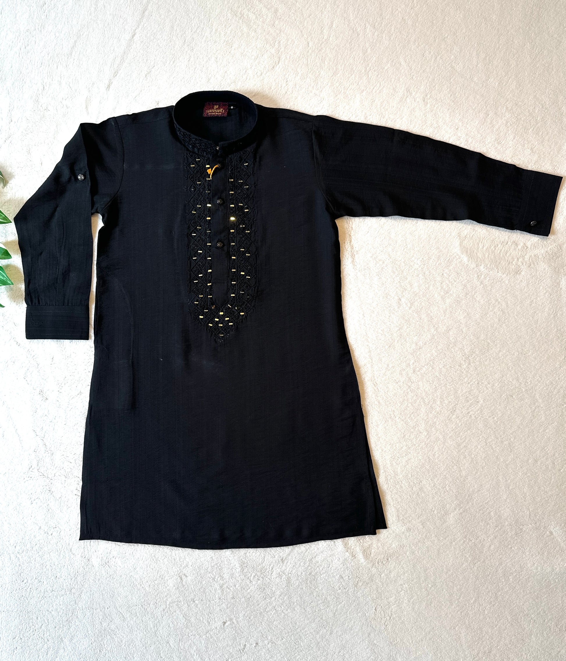 Boys Mirror Work Kurta Set- Black - Mitthu Kids Ethnic Wear