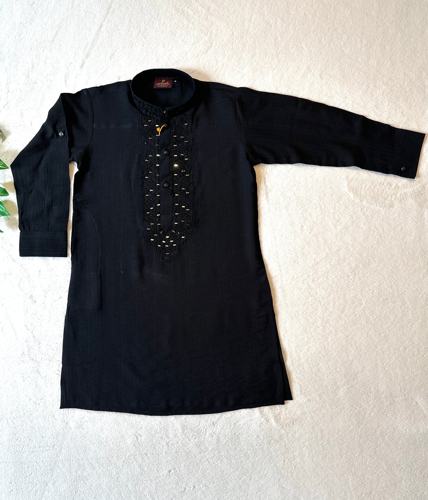 Boys Mirror Work Kurta Set- Black - Infant - Mitthu Kids Ethnic Wear