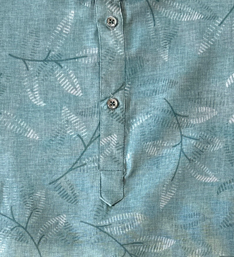 Boys Printed Cotton Kurta Pyjama Set- Light Blue - Mitthu Kids Ethnic Wear