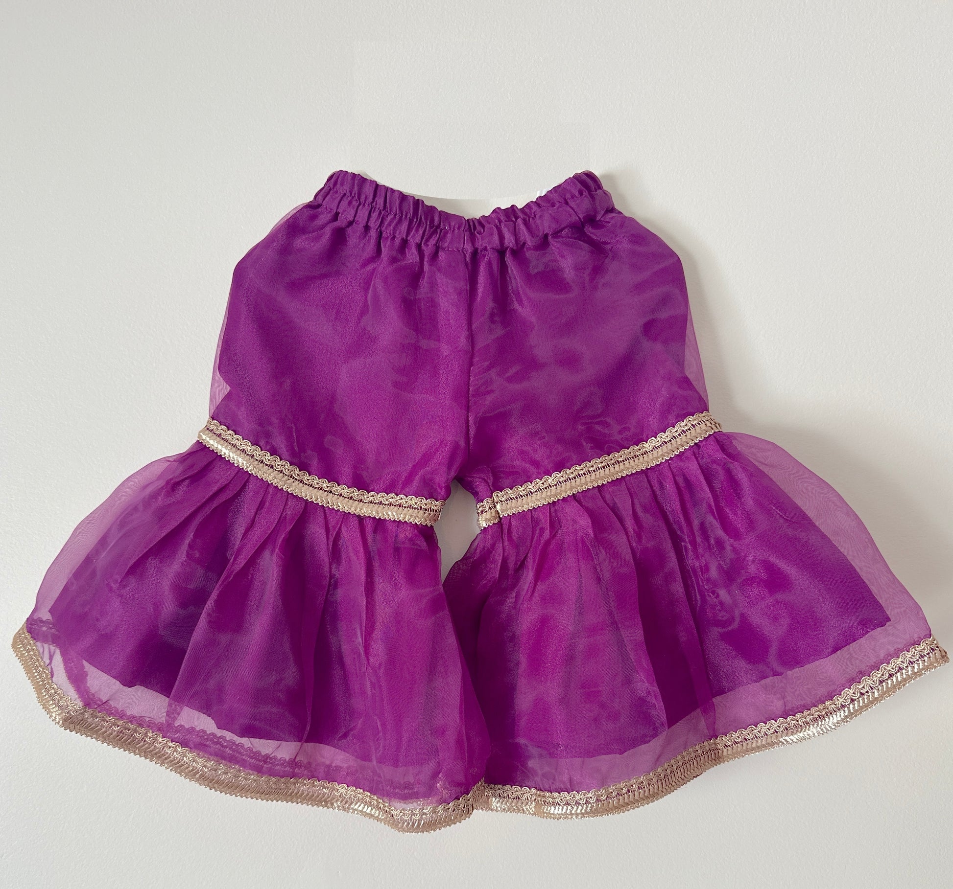 Tissue Gharara  & Kameez Set with Dupatta - Purple Plum - Mitthu Kids Ethnic Wear